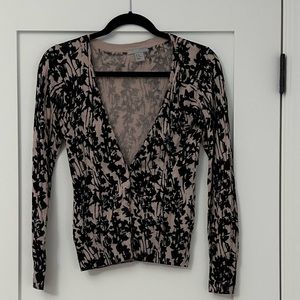 H&M Floral Silhouette Black and Cream/Ivory Long Sleeve Cardigan